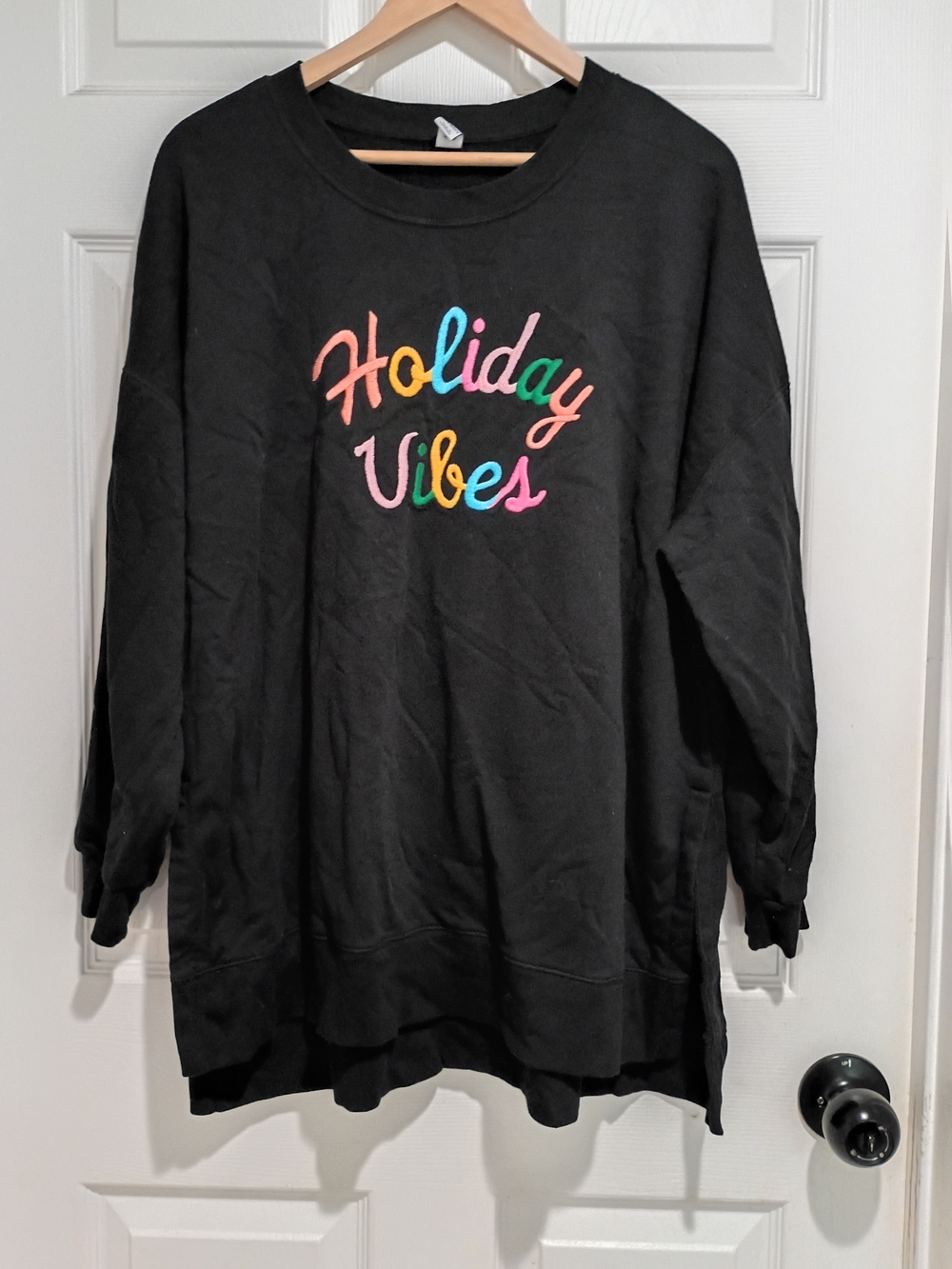 Old Navy Black 'Holiday Vibes' Crewneck Sweatshirt Multicolor Size XL
